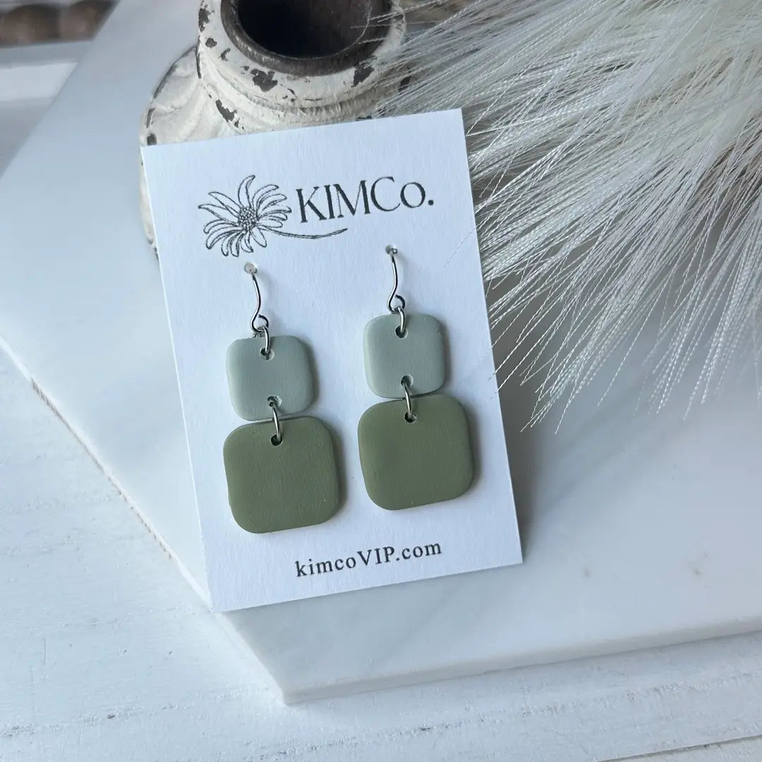 Polymer Clay Earrings - Double Square • 3 Color Options