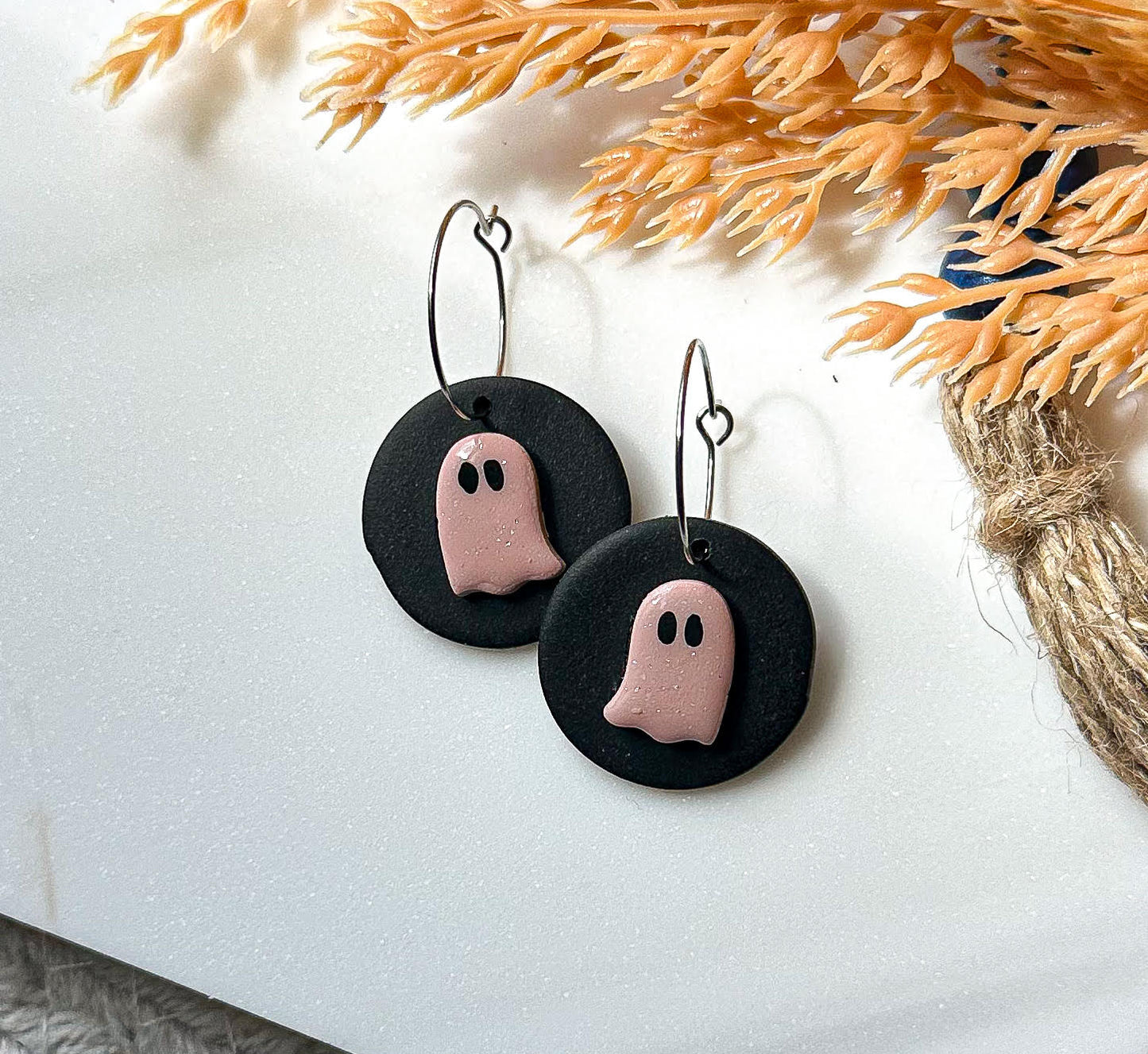 Polymer Clay Earrings - Pink Ghost