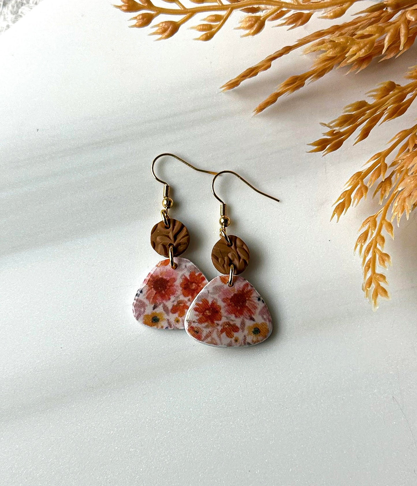 Polymer Clay Earrings - Autumn Watercolor Floral