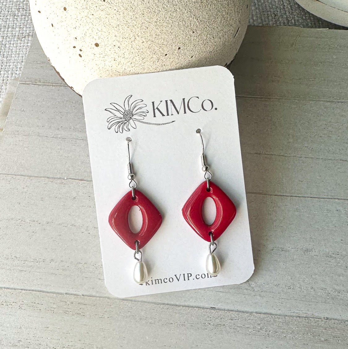 Polymer Clay Earrings • Red Diamond Drop