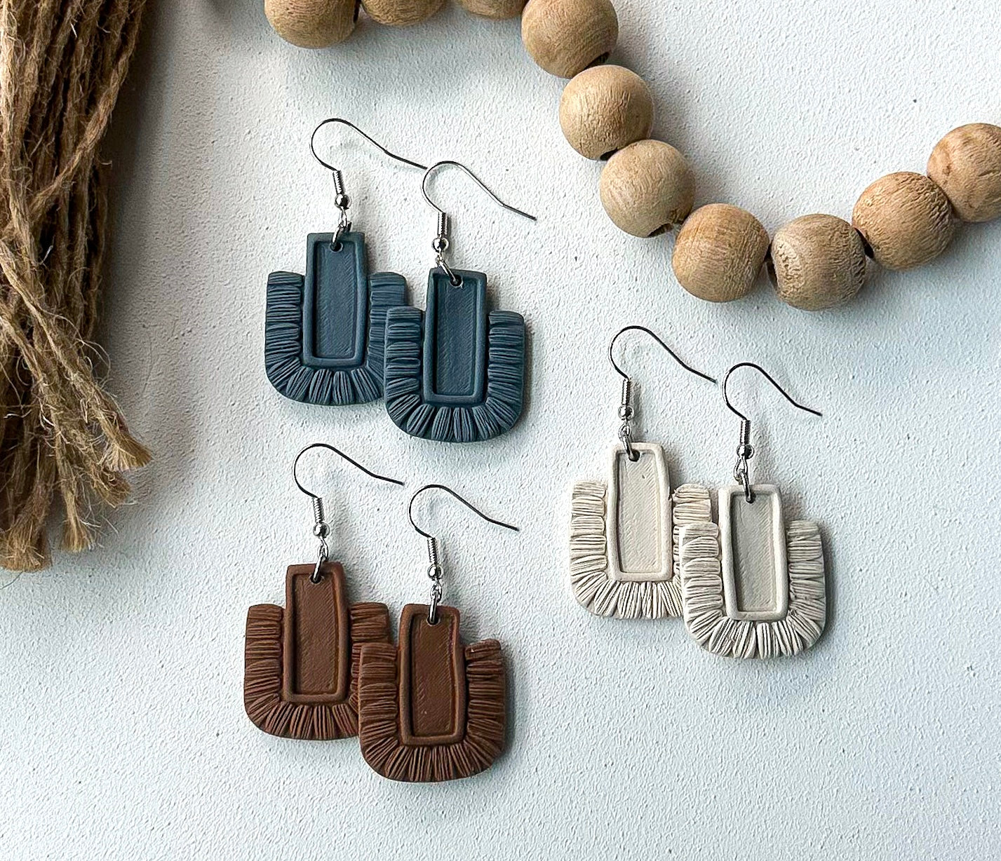 Boho Drop Macramé Fringe Clay Earrings