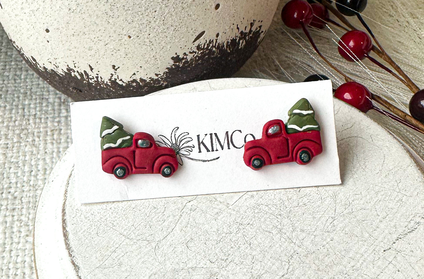 Christmas Truck Clay Stud Earrings (Wholesale)