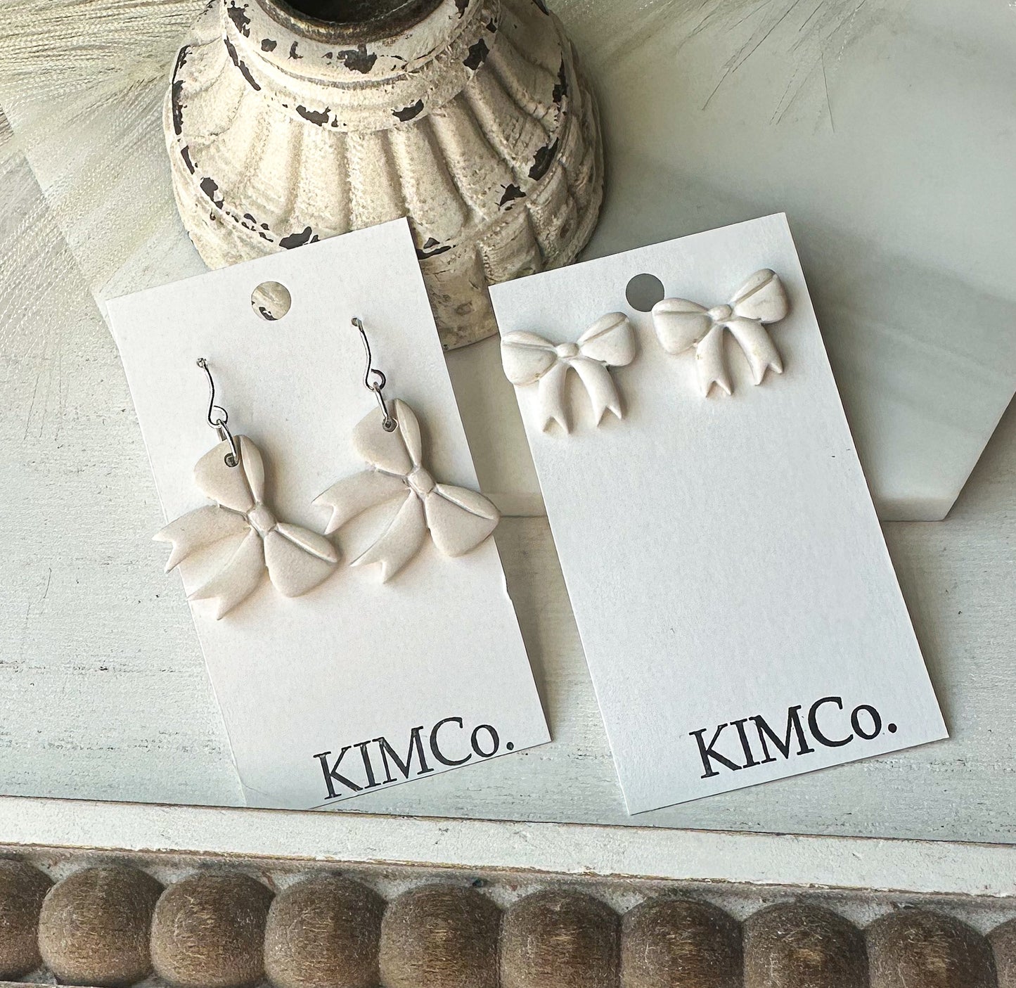 Polymer Clay Bow Stud & Dangle Earrings