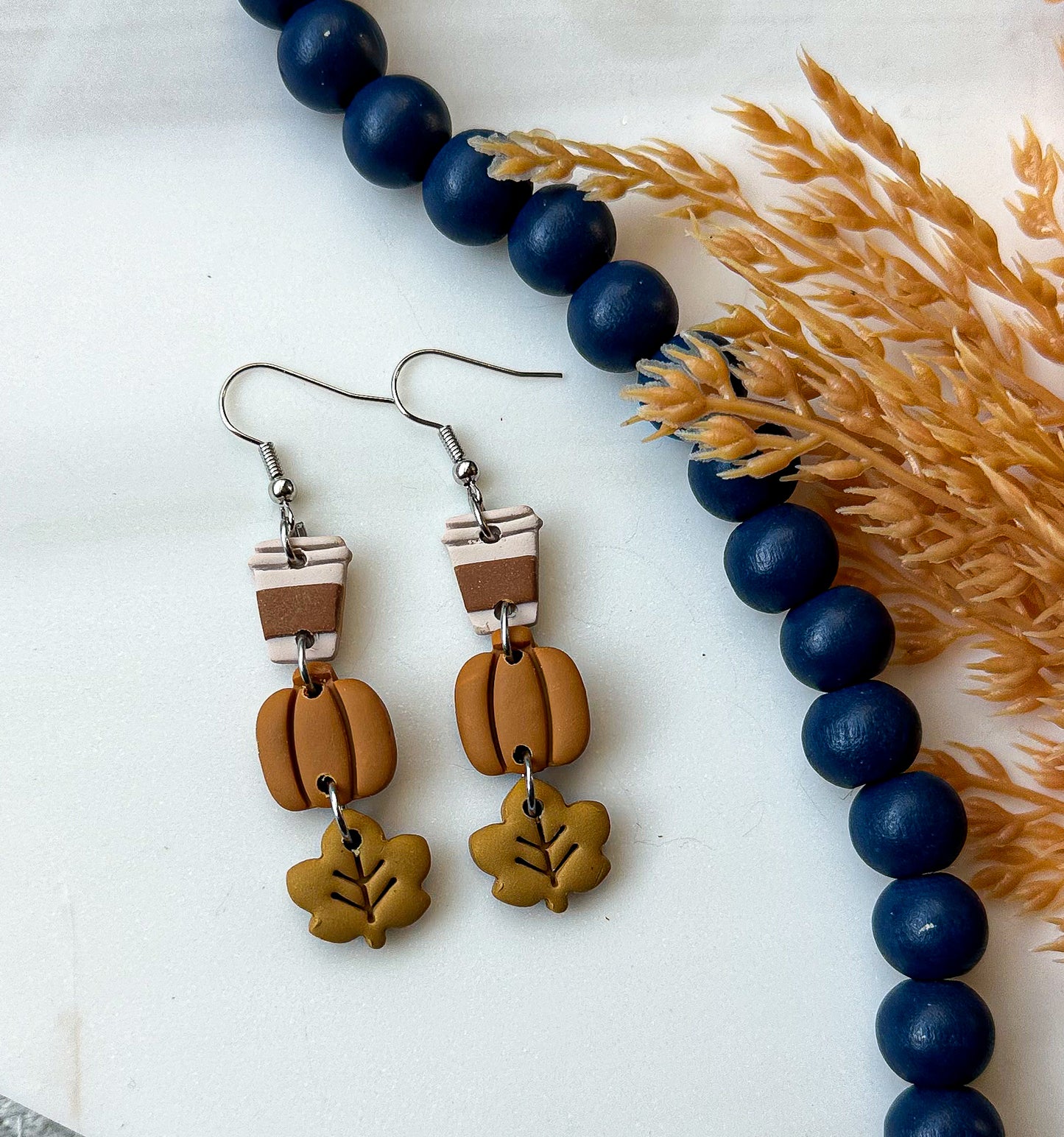 Clay earrings - Latte/Pumpkin/Leaf