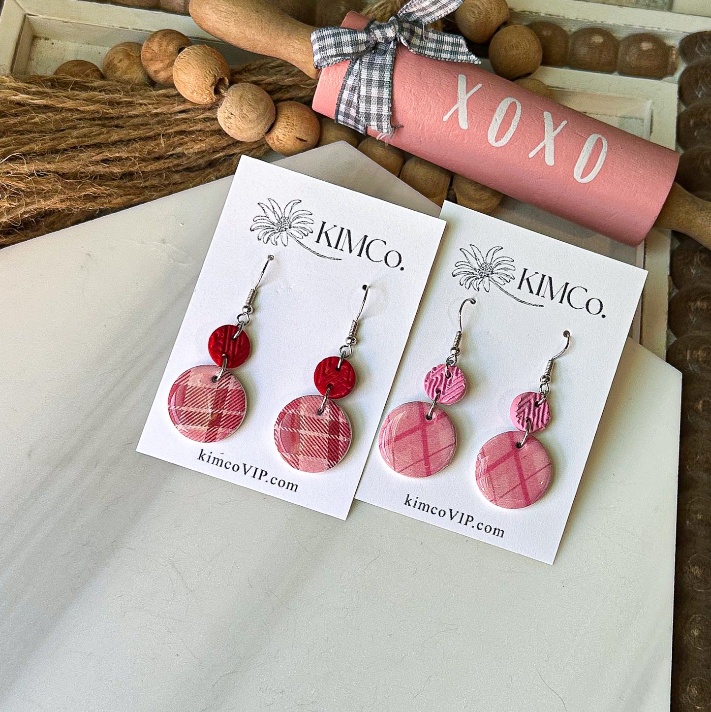 Polymer Clay Earrings • Valentine’s Plaid