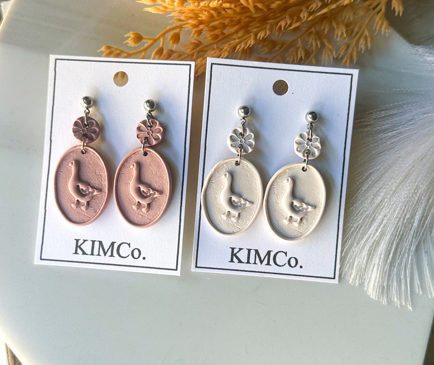 Polymer Clay Earrings - Country Goose • Oval