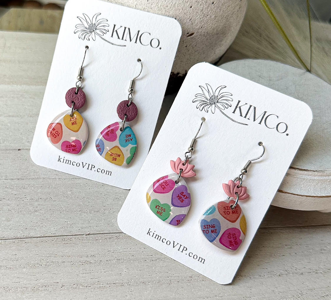Polymer Clay Earrings • Conversation Hearts
