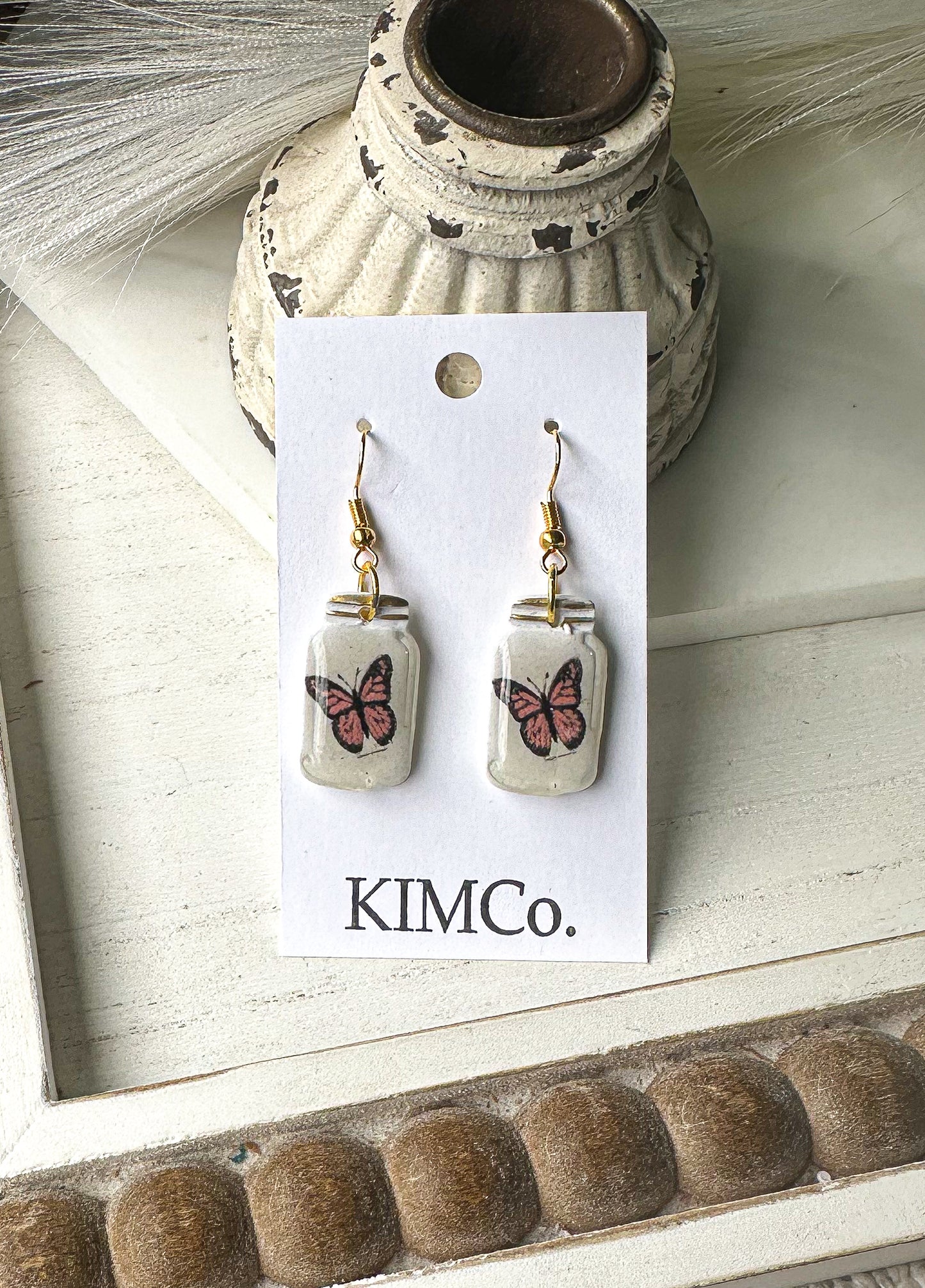 Polymer Clay Earrings - Butterflies in a Jar