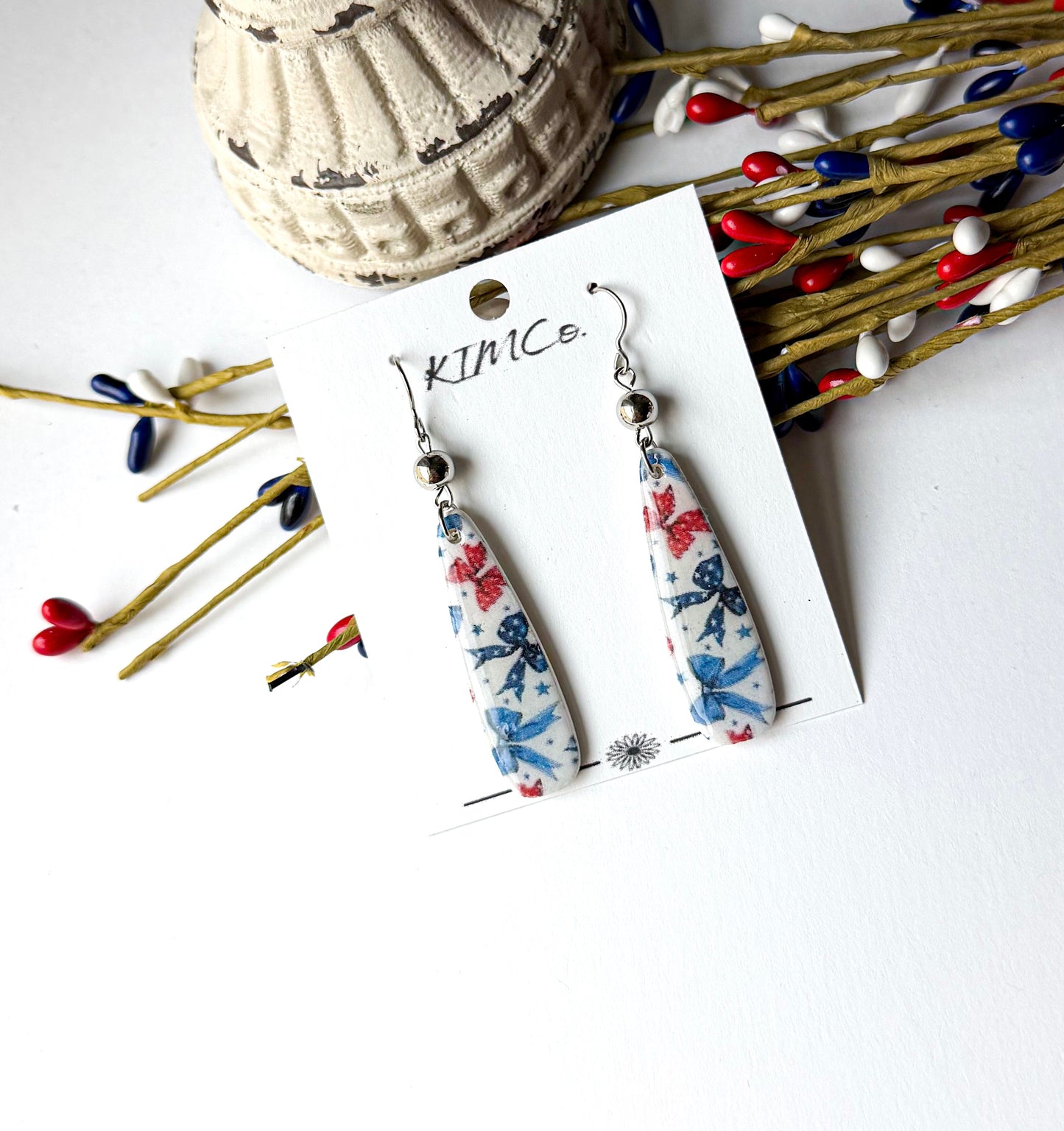 Polymer Clay Earrings - Patriotic Bows