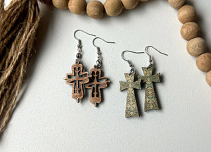 Cross wood earrings