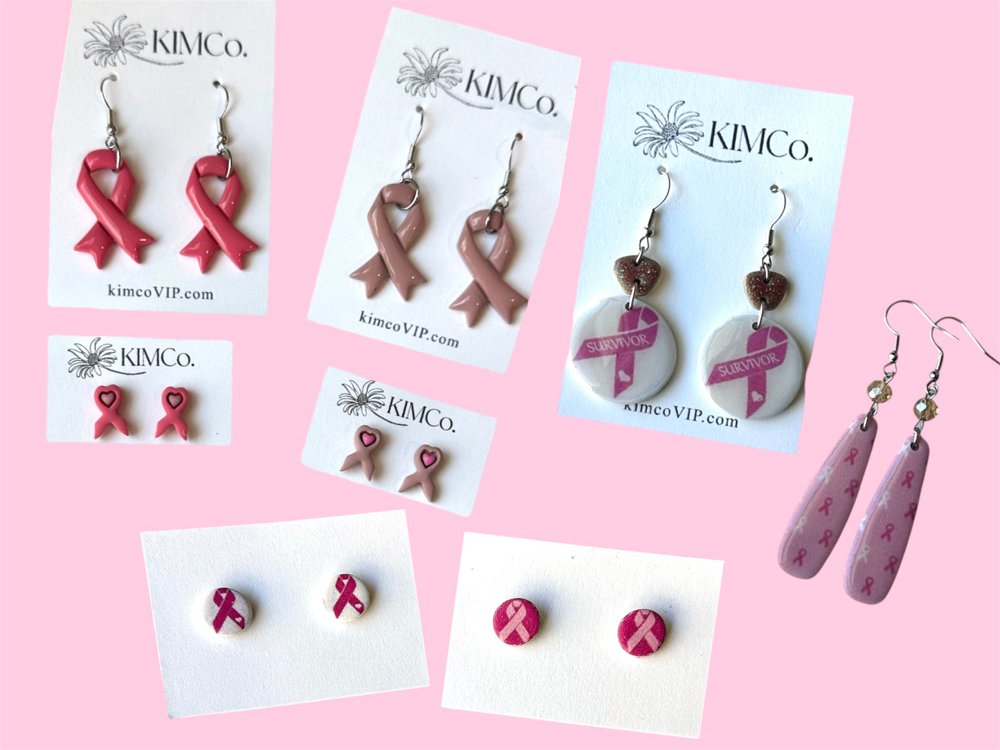 Polymer Clay Earrings • Breast Cancer Awareness