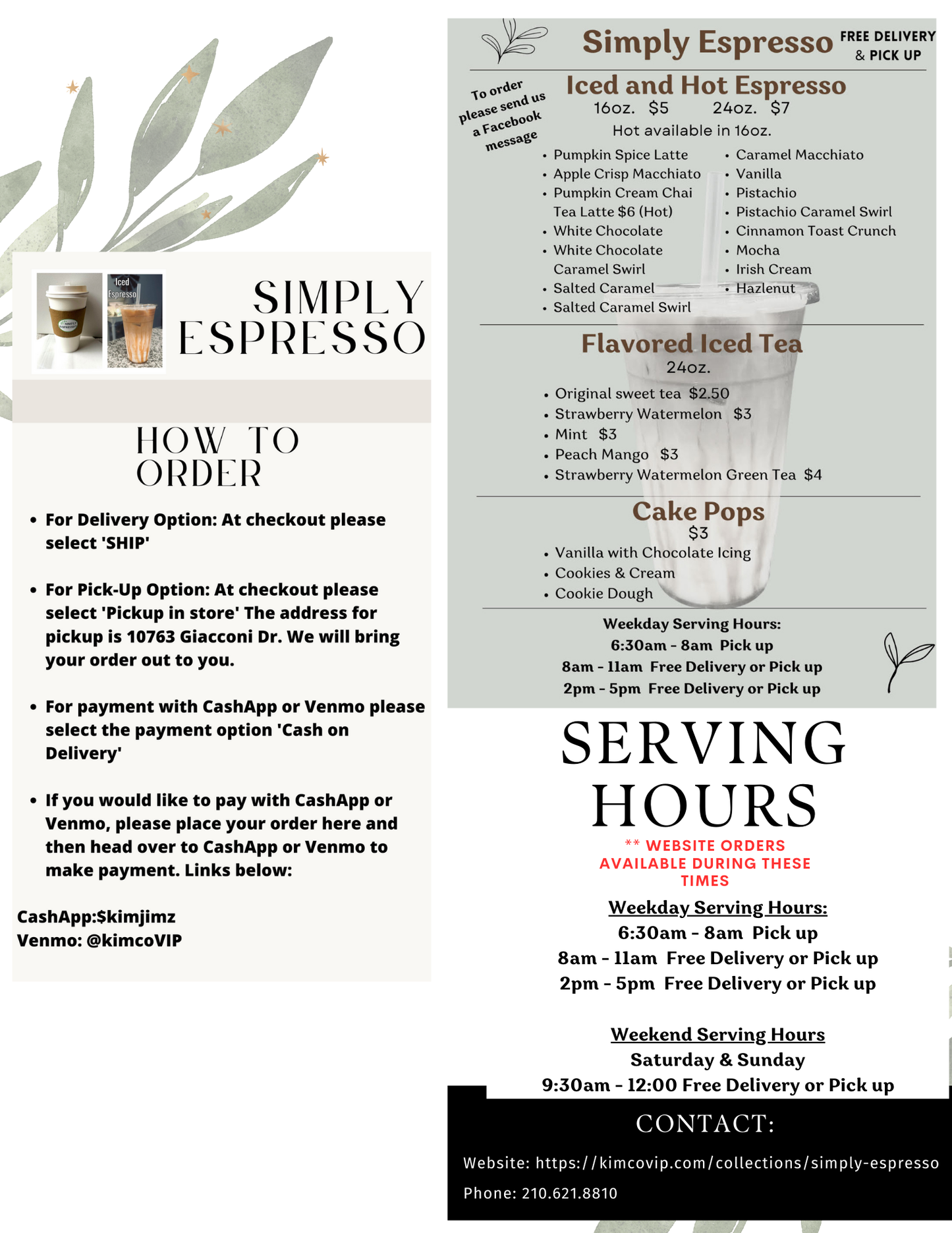 Simply Espresso Menu