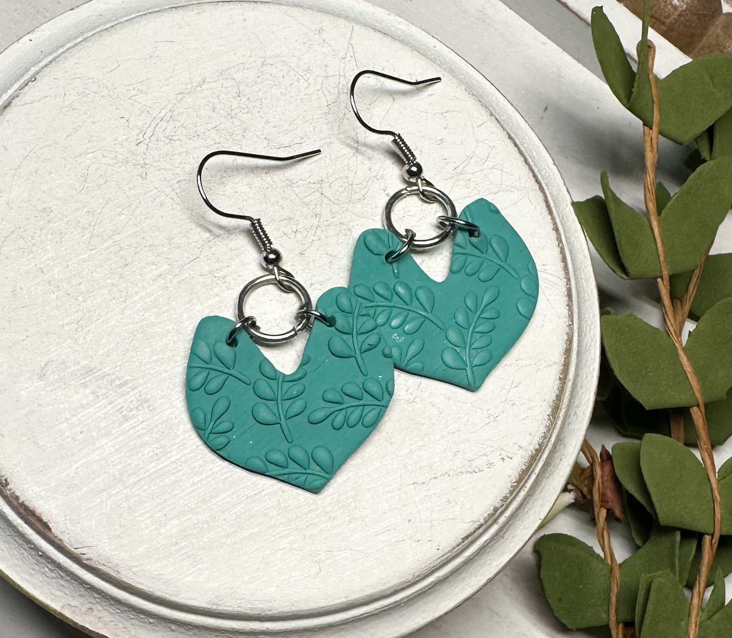 Leaf Embossed Polymer Clay Earrings * 4 Color Options