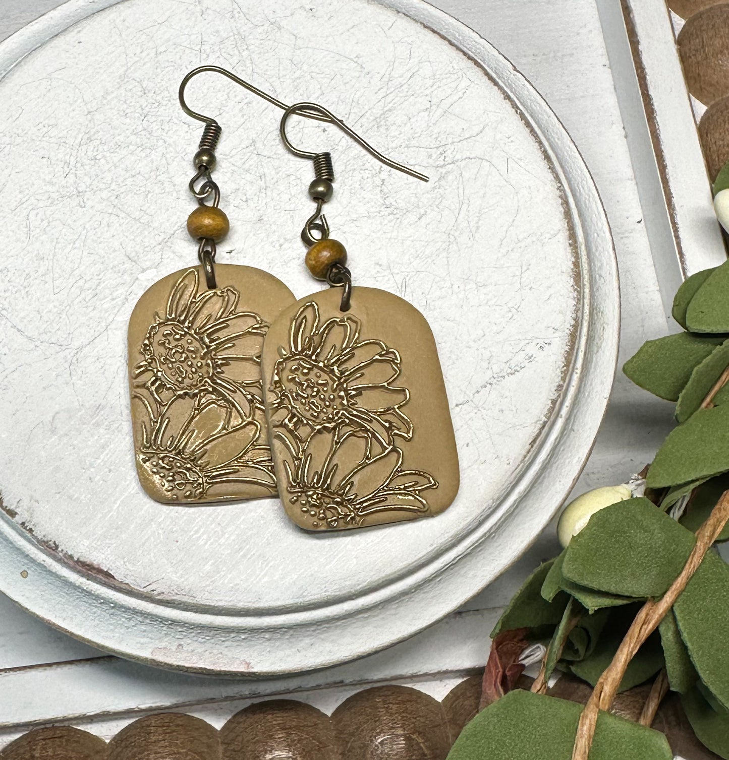 Sunflower Embossed Polymer Clay Earrings
