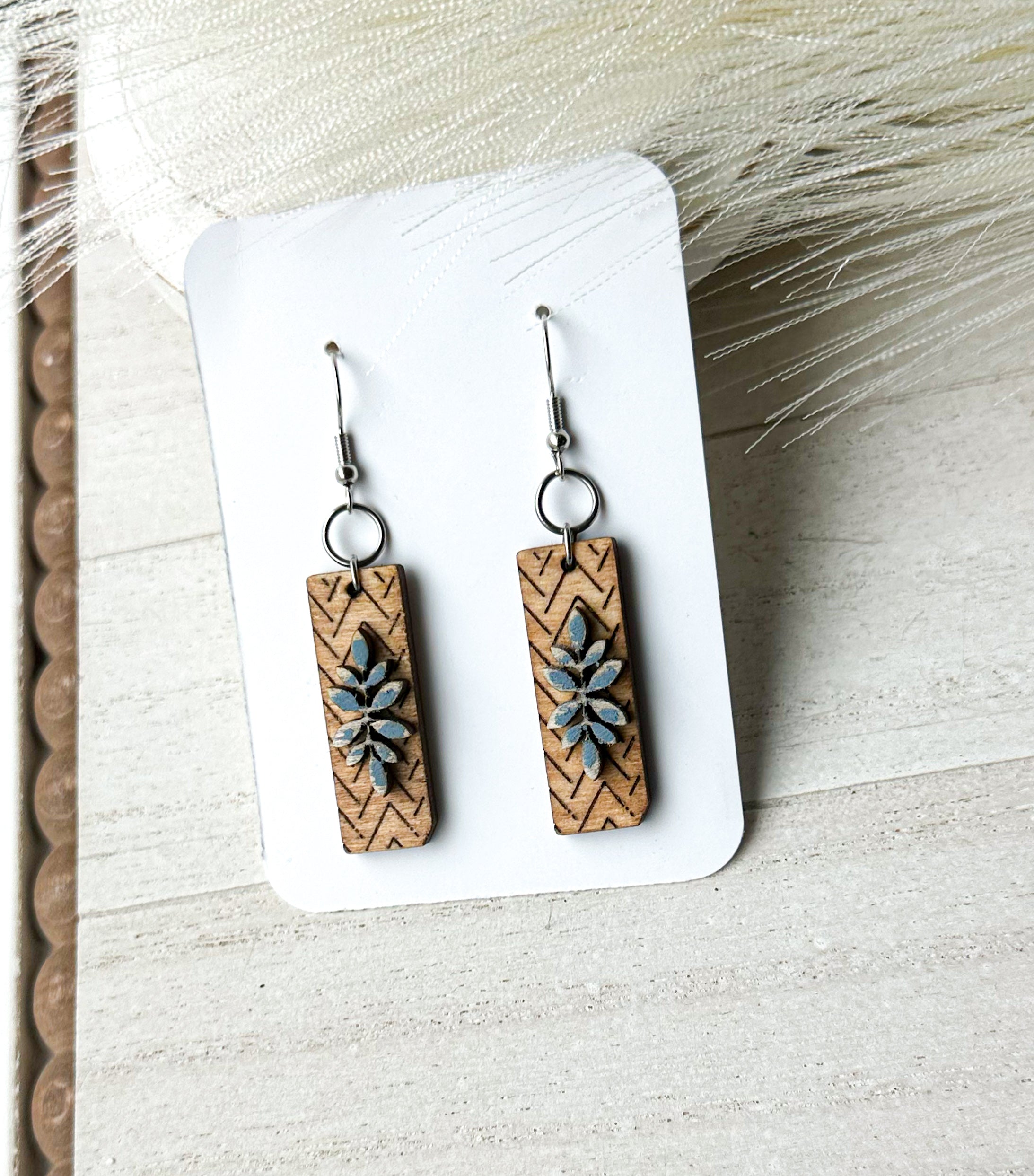 Chevron print wood earrings