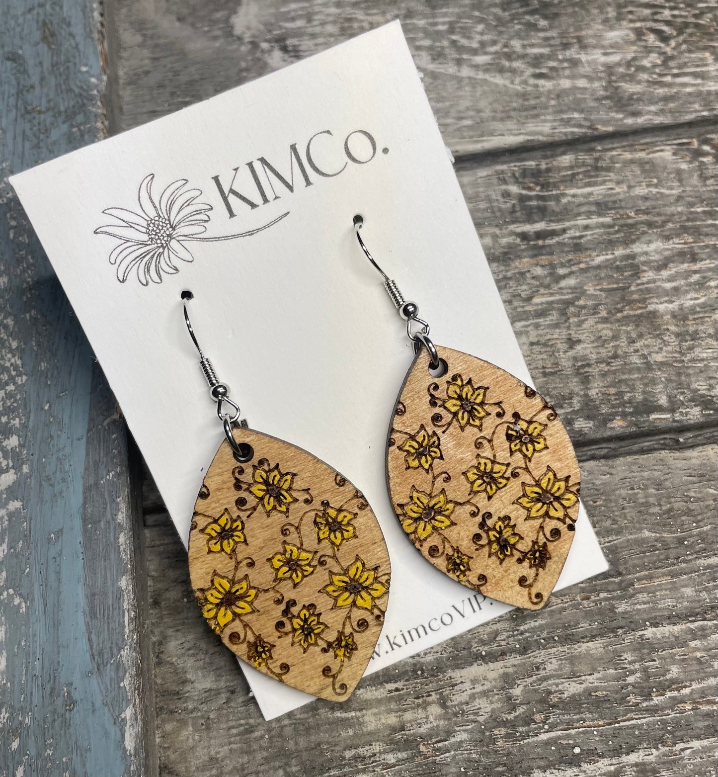 Engraved flowers Wood Earrings