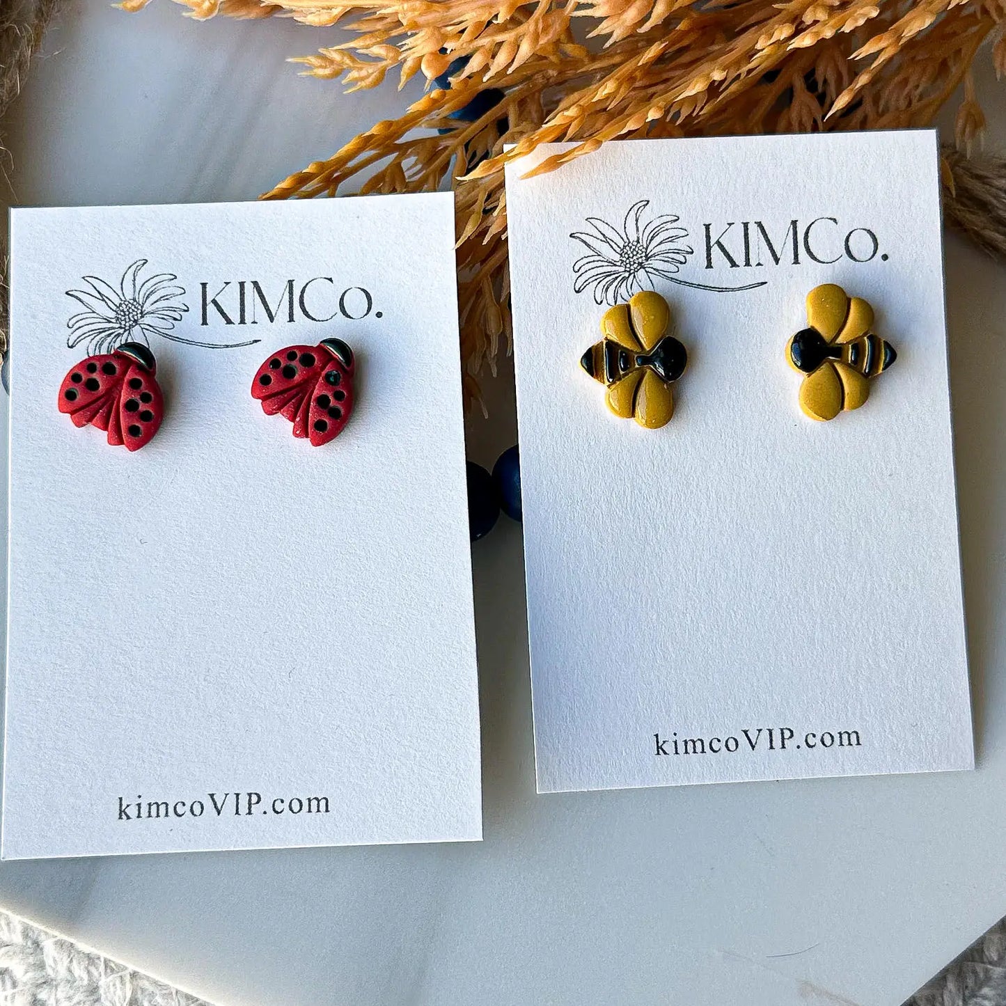 Polymer Clay Stud Earrings - Ladybug & Bumblebee