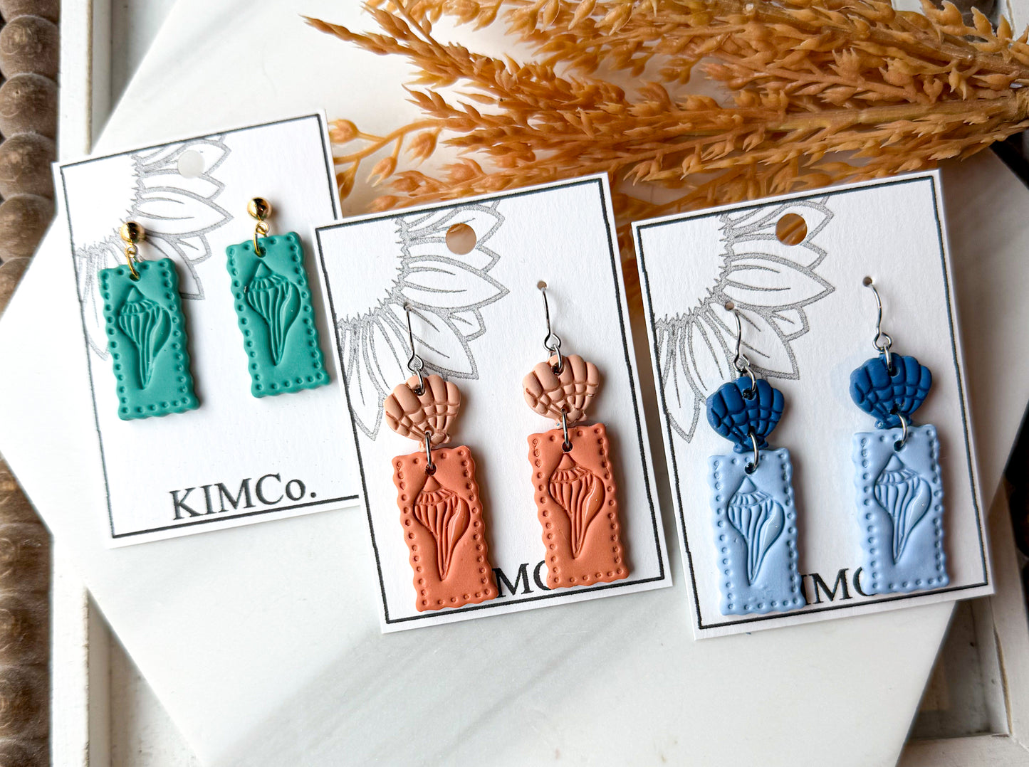Polymer Clay Earrings - Beach - Embossed Seashell