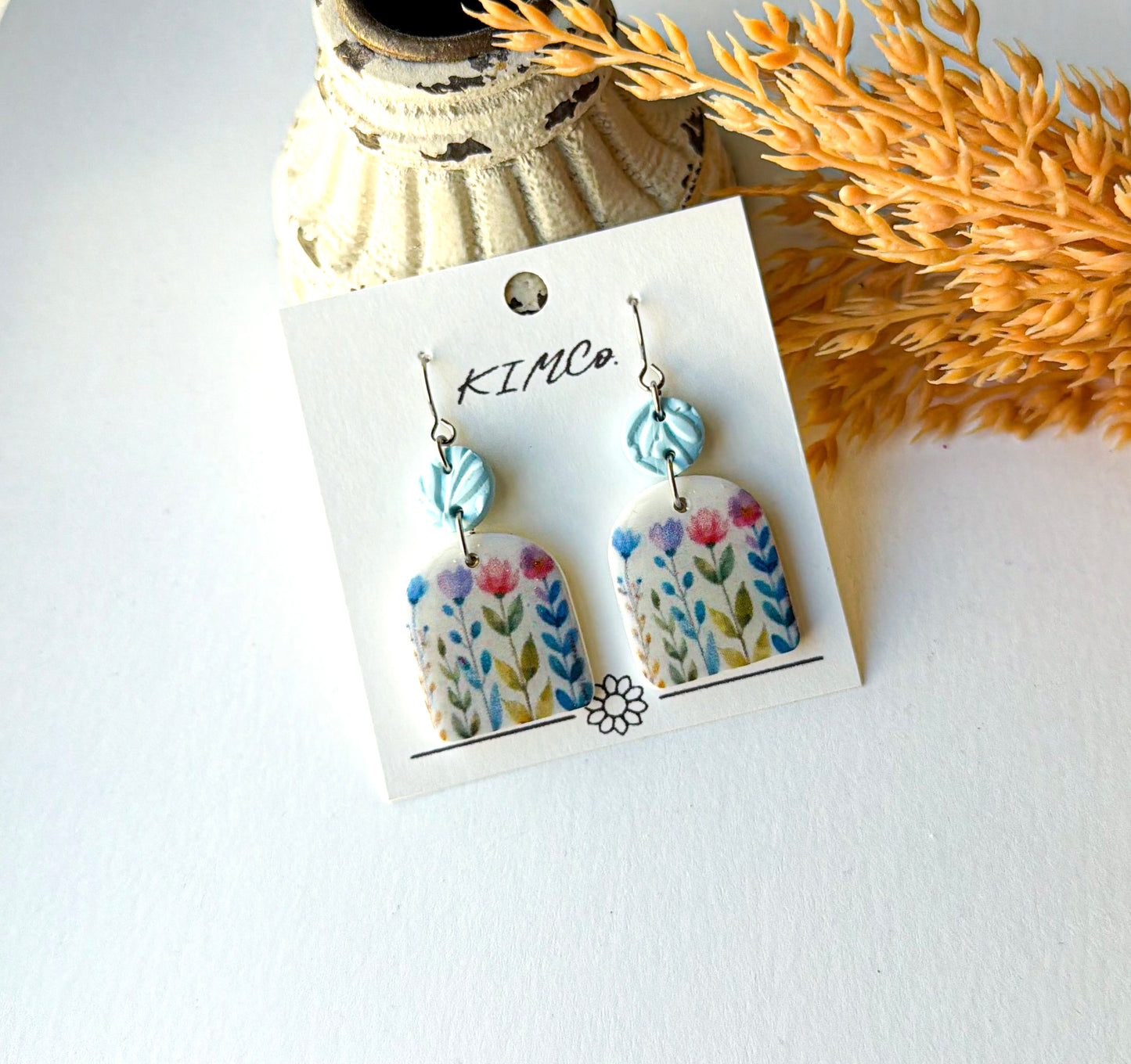 Polymer Clay Earrings - Multi Color Flowers