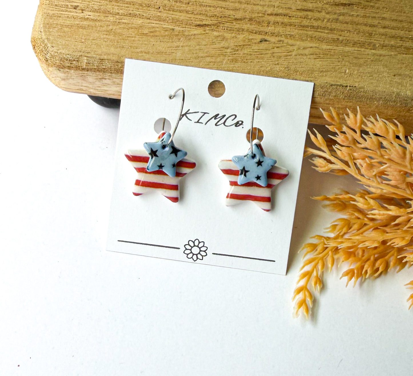 Polymer Clay Earrings - Patriotic Stars and Stripes