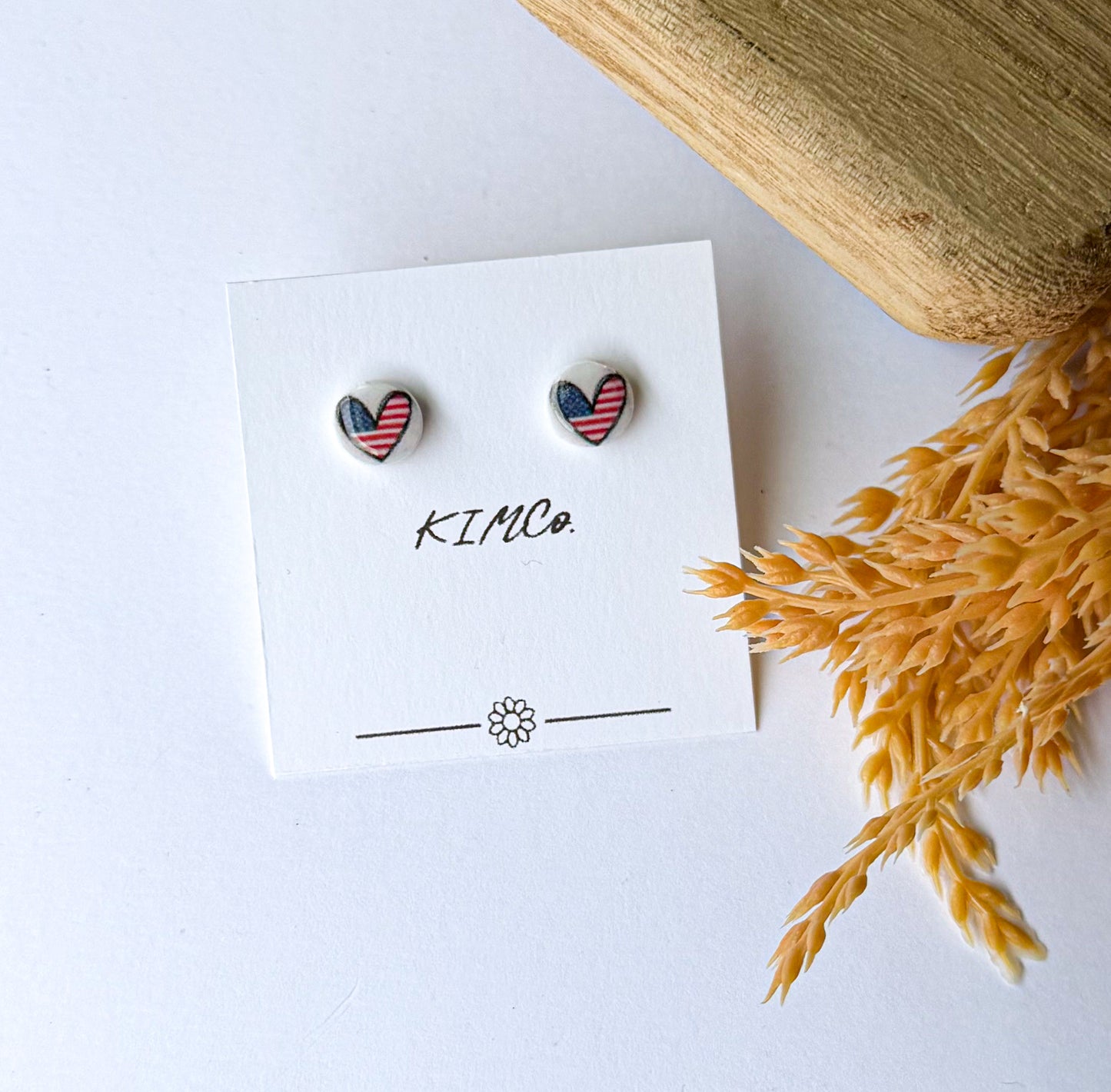 Polymer Clay Earrings - American Flag Heart Stud Earrings