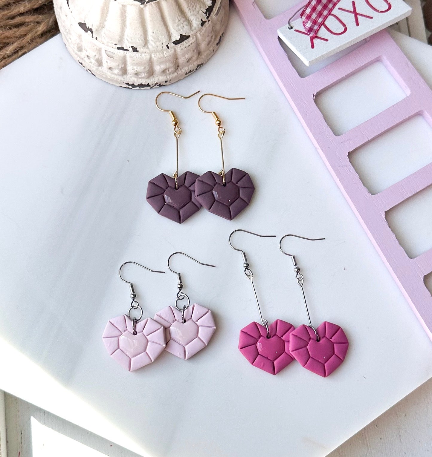 Polymer Clay Earrings • Geometric Heart