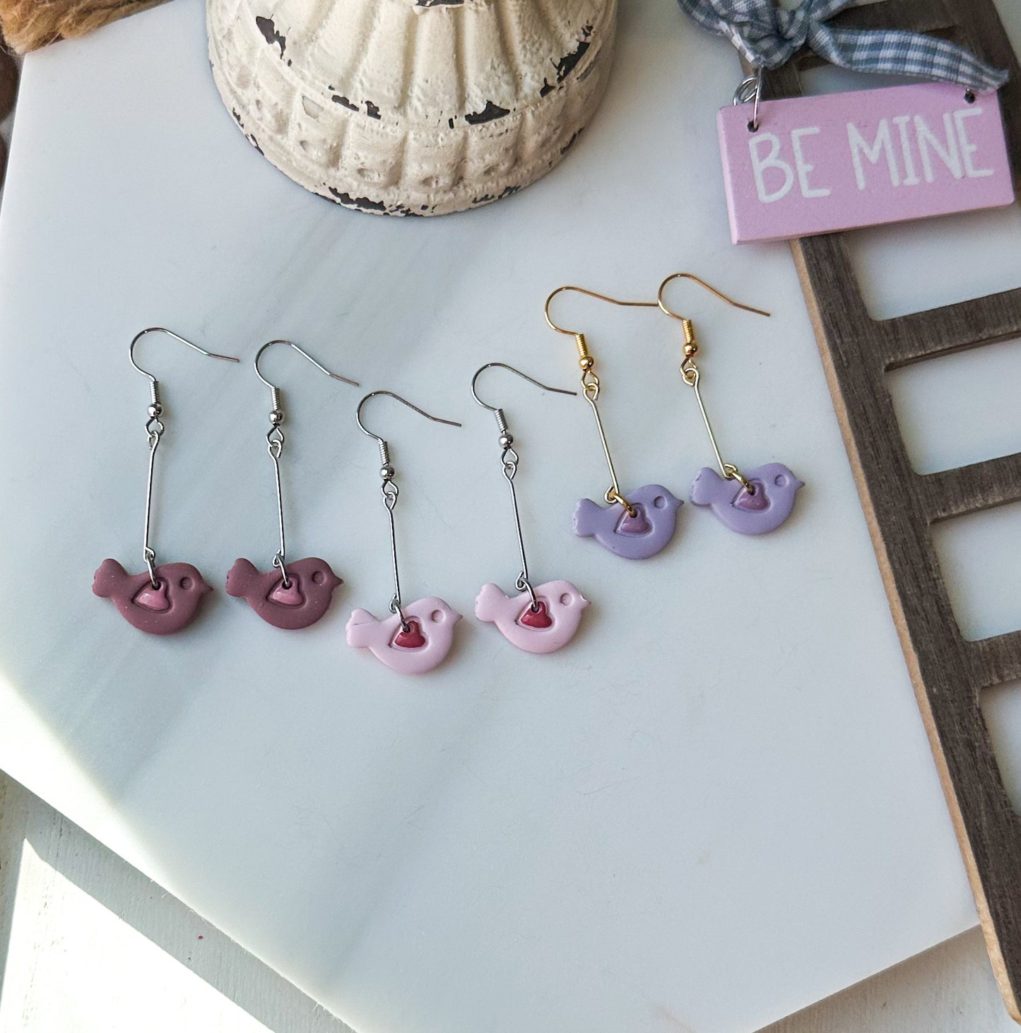 Polymer Clay Earrings • Love Birds