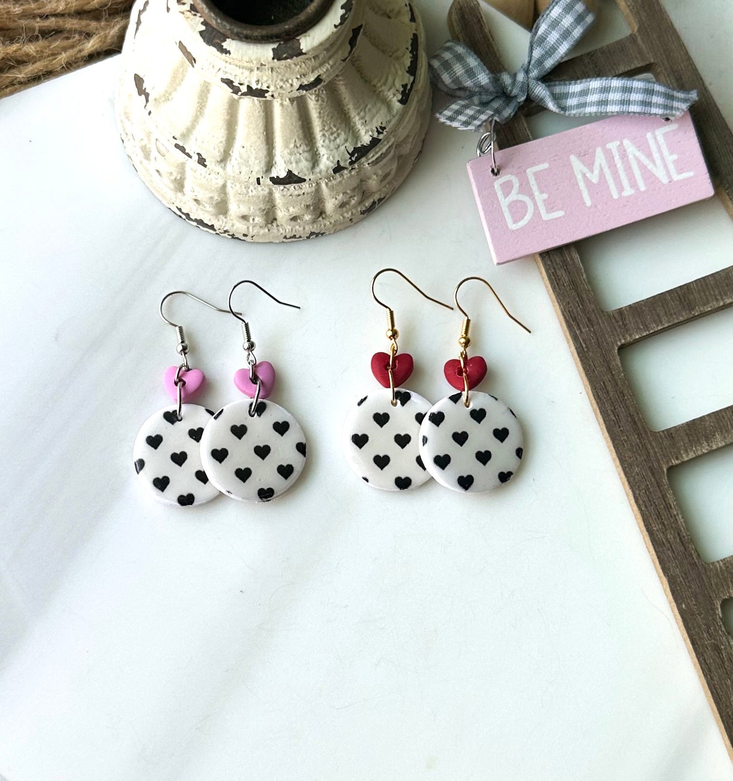 Polymer Clay Earrings • Black Mini Hearts