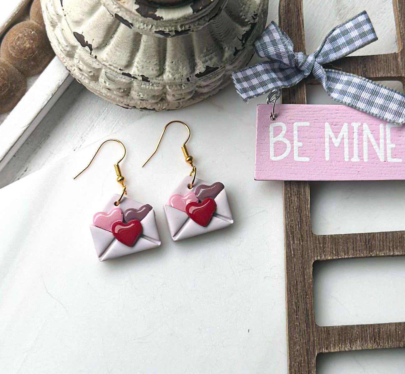 Polymer Clay Earrings • Letter of Hearts