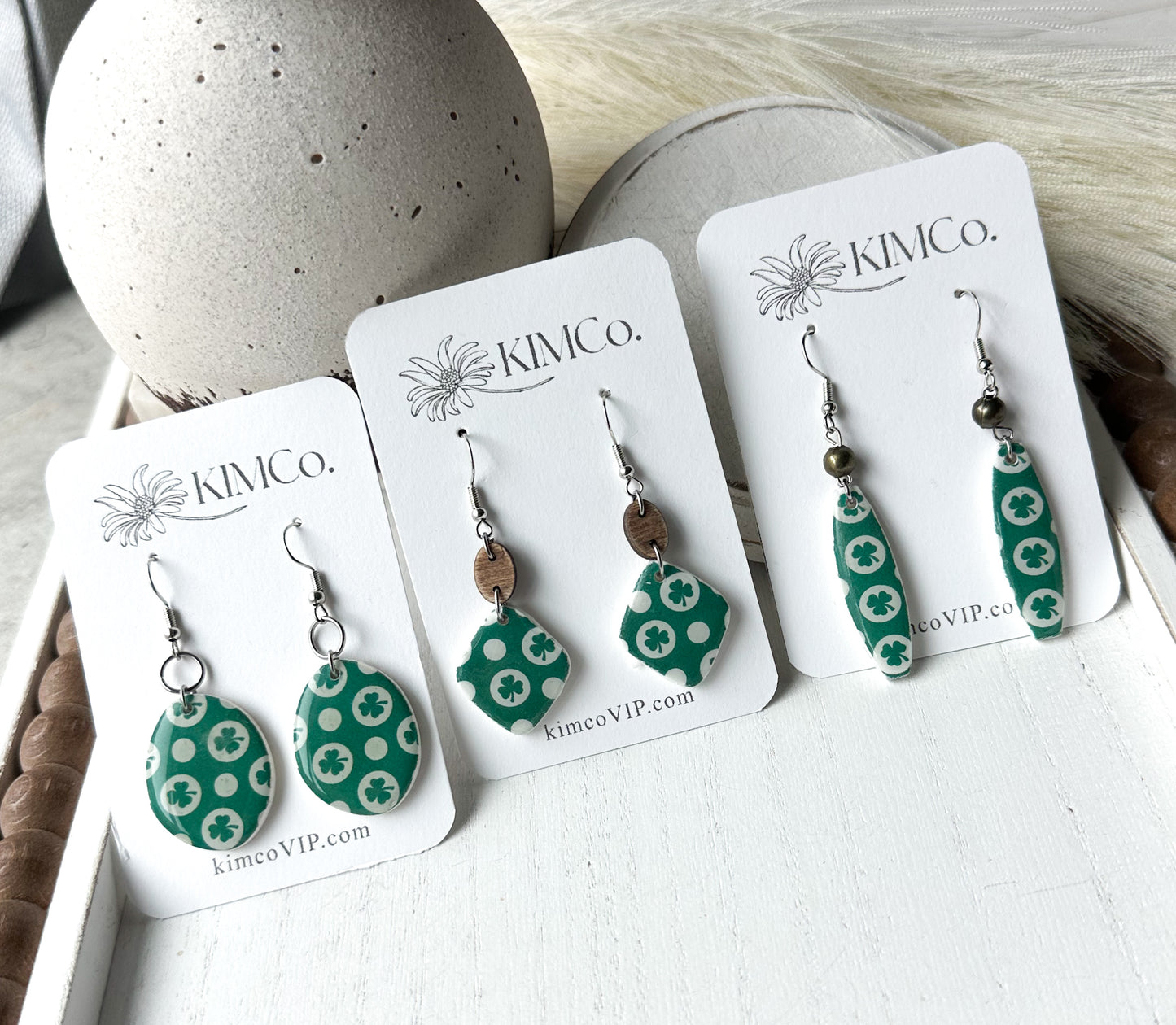 Shamrock Polymer Clay Earrings|statement earrings|gifts for her|colorful earrings|boho earrings|abstract earrings|green earrings|shamrocks|St. Patricks Day