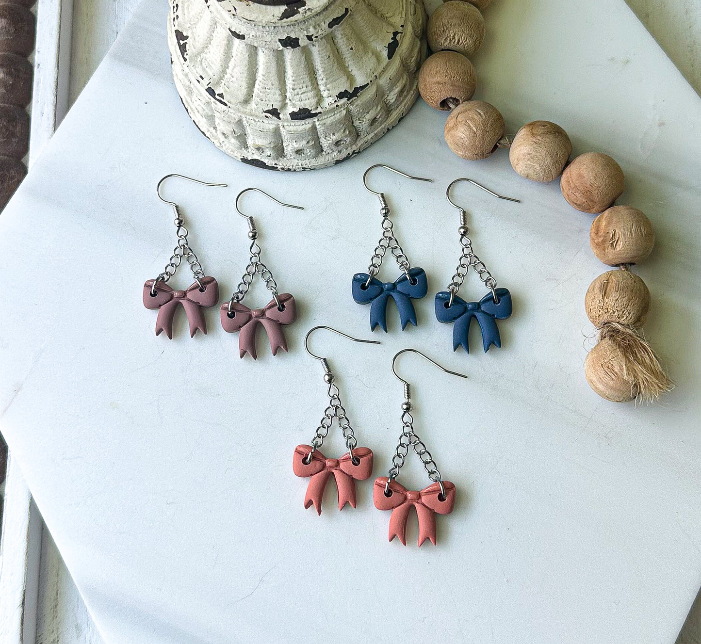 Polymer Clay Earrings • Dangle Bows
