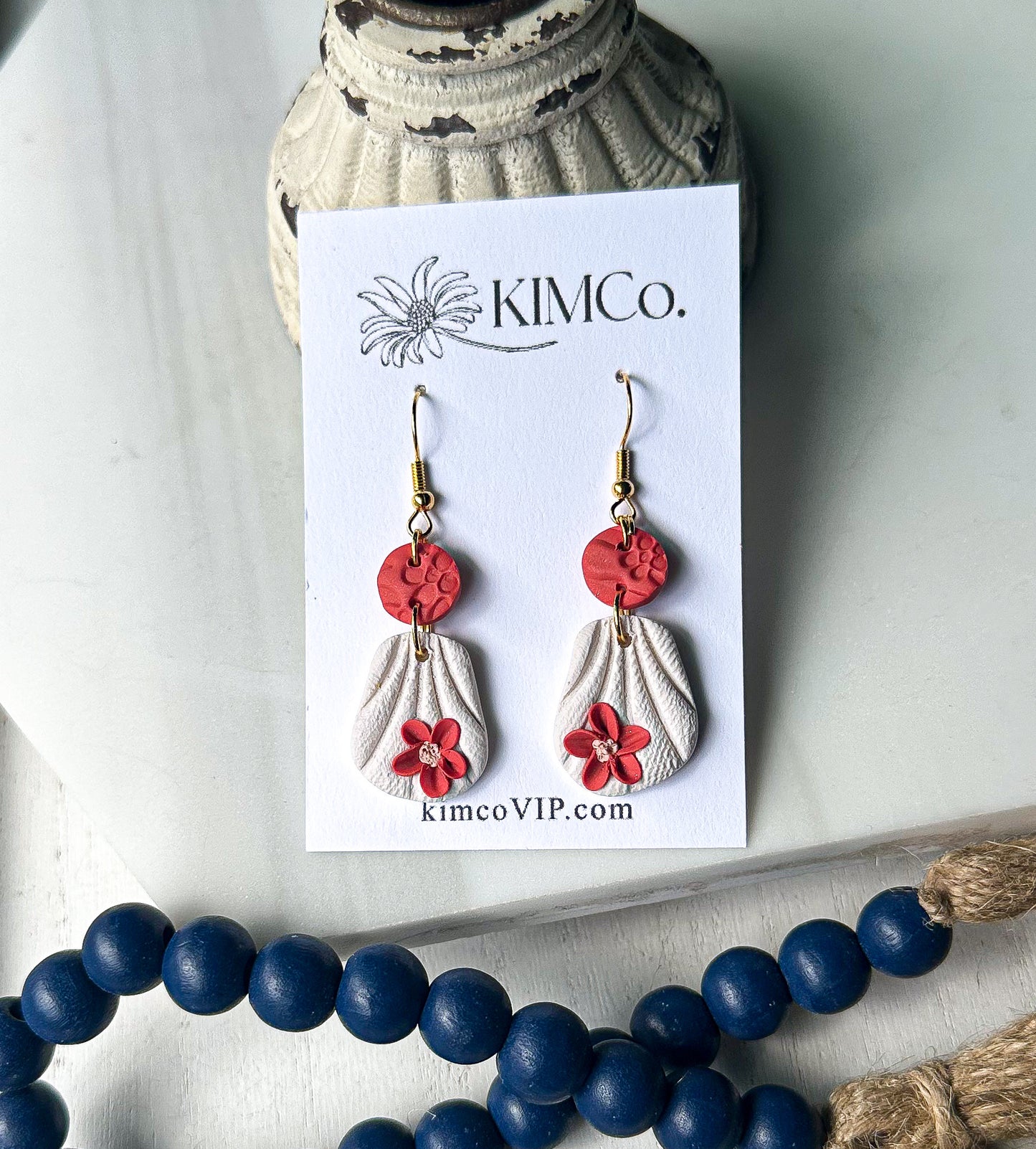 Polymer Clay Earrings - Coral Flower