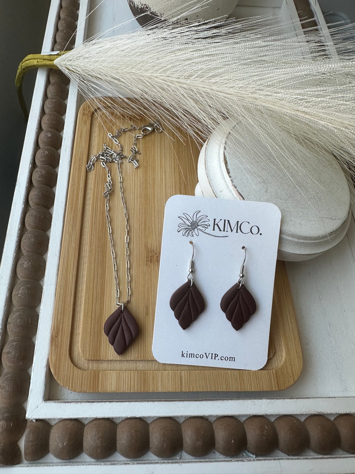 Polymer Clay Leaf Drop Earring and Necklace Sets • 6 colors