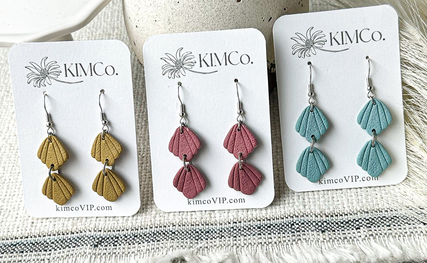 Stacked Shell Polymer Clay Earrings • 3 colors