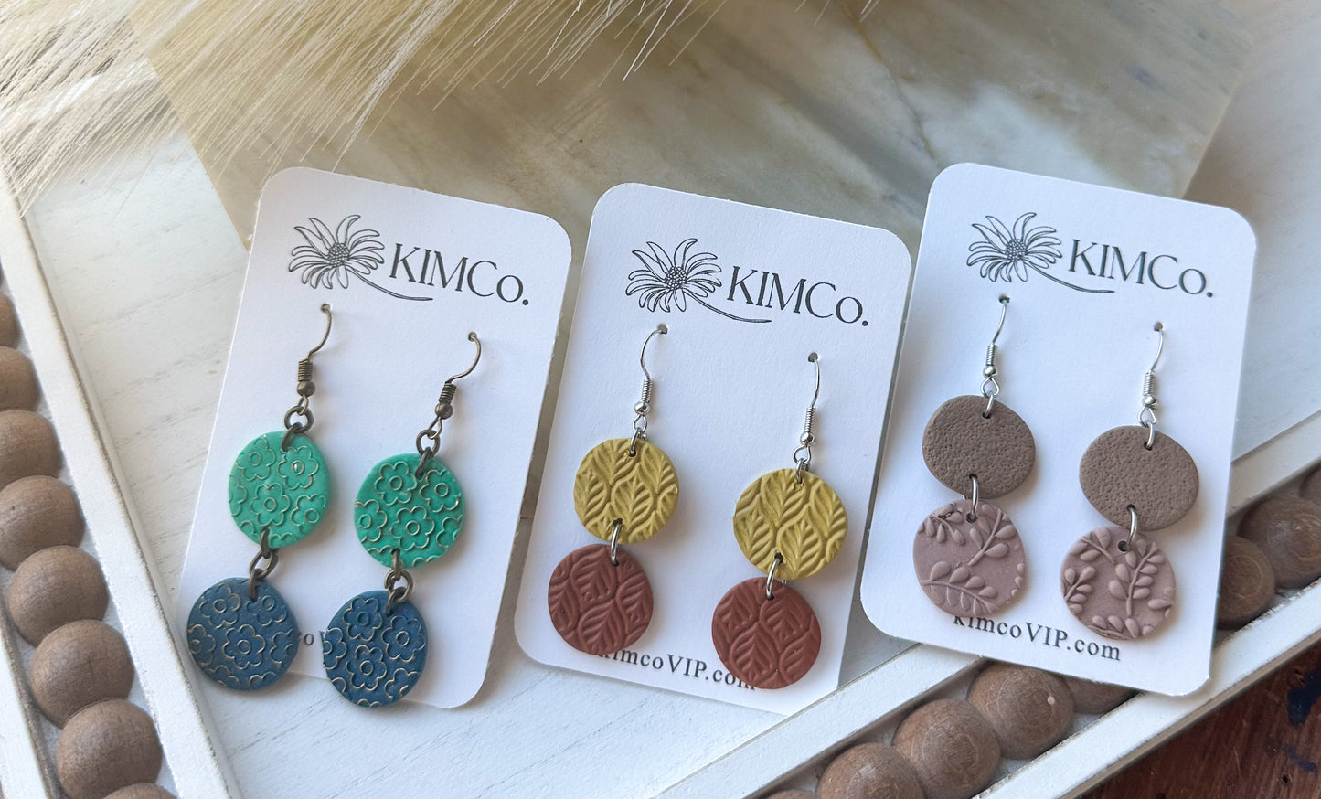 Embossed Circle Polymer Clay Earrings • 3 Color Options
