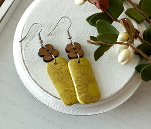 Sunflower Print Polymer Clay Earrings * 2 Style Options