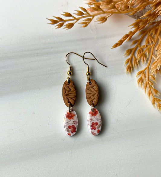 Polymer Clay Earrings - Autumn Watercolor Floral