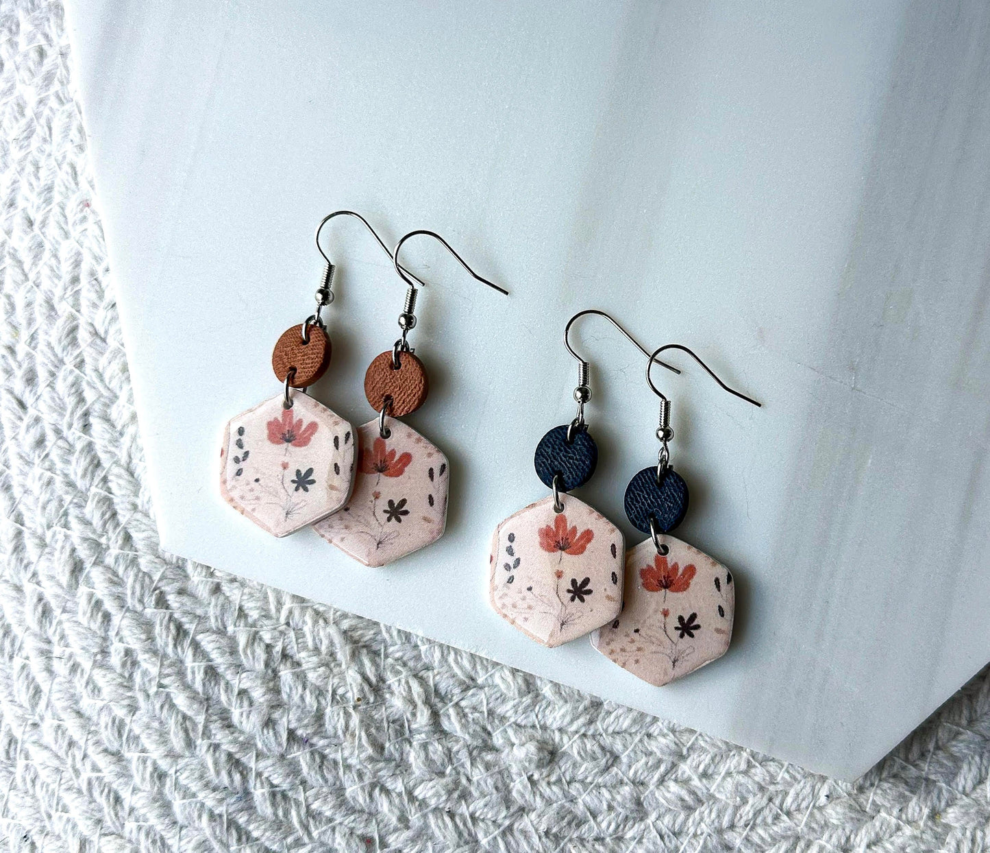 Polymer Clay Earrings - Whimsical Flower Print