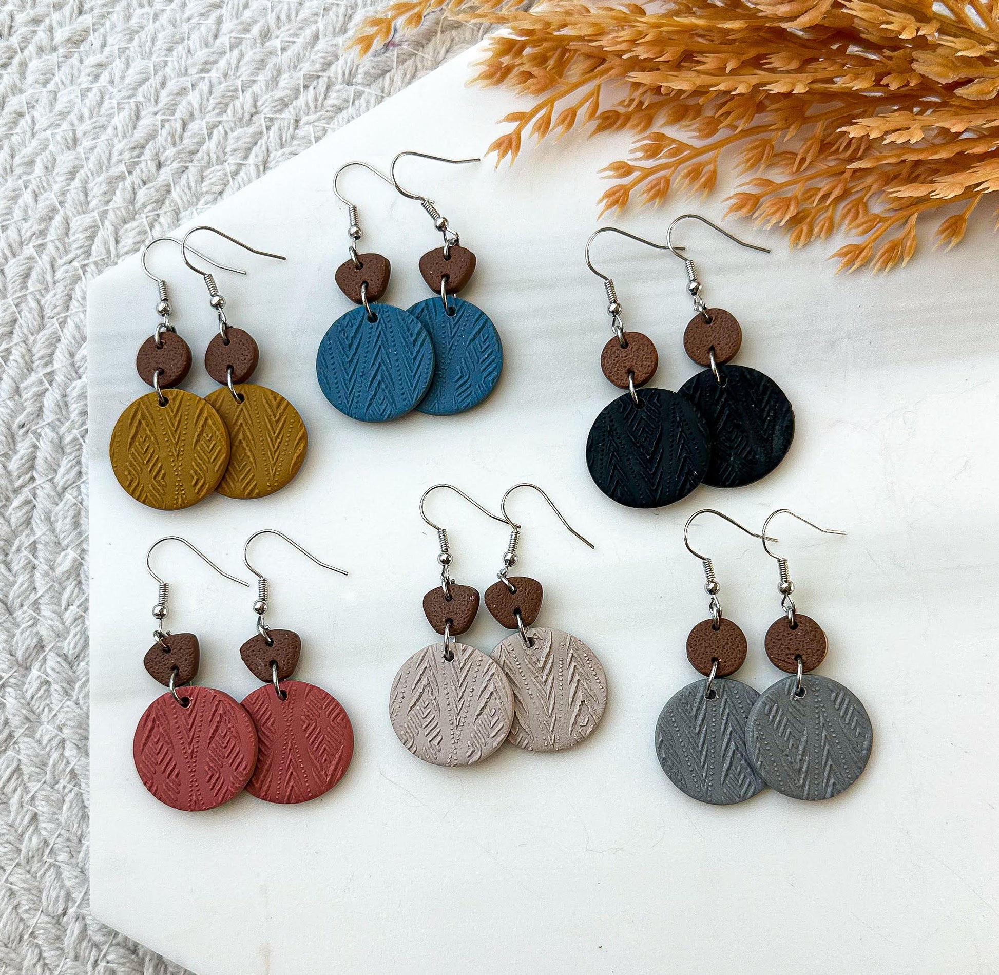 Polymer Clay Earrings Boho Embossed - Main Image
