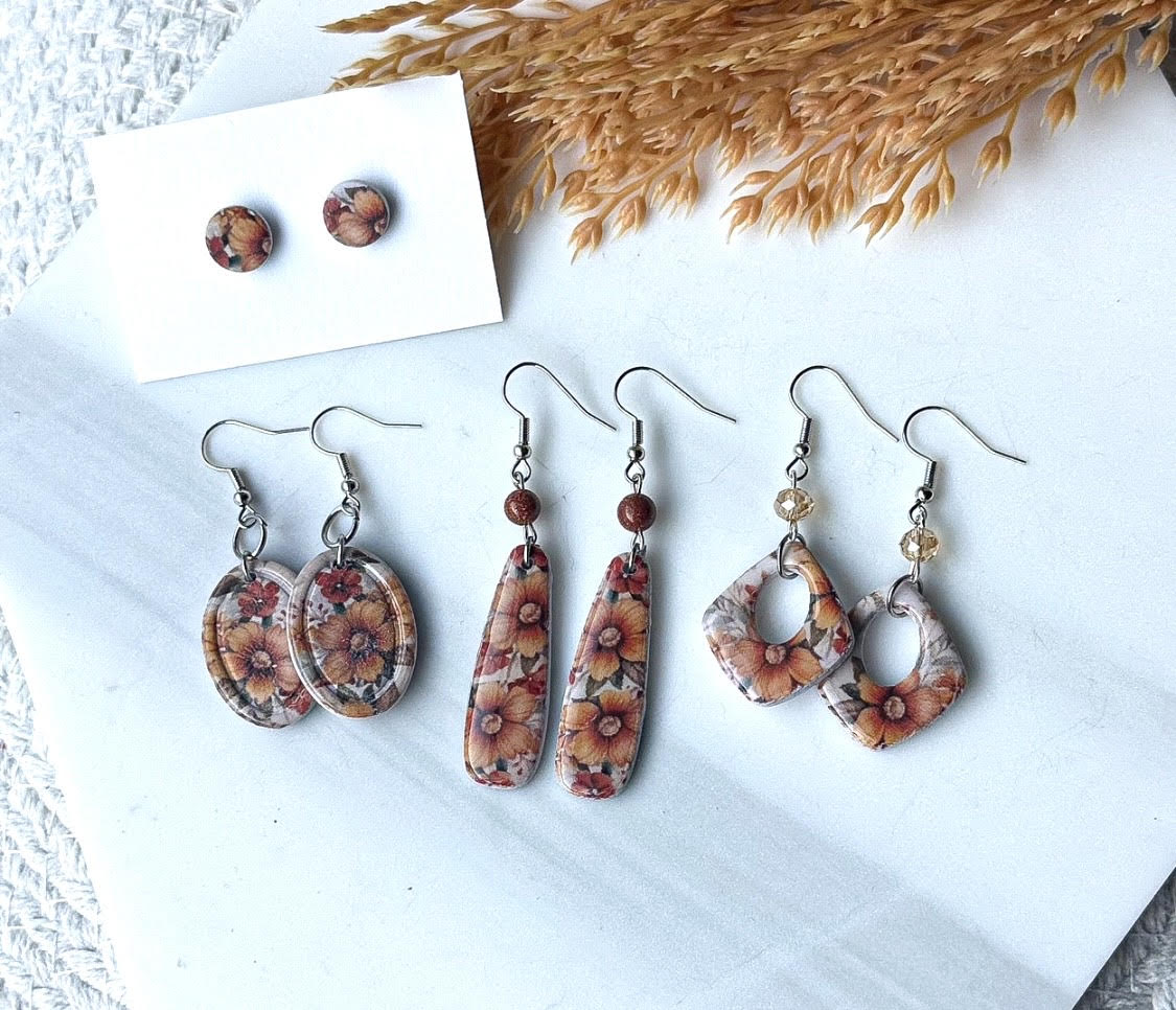 Polymer Clay Earrings - Fall Floral