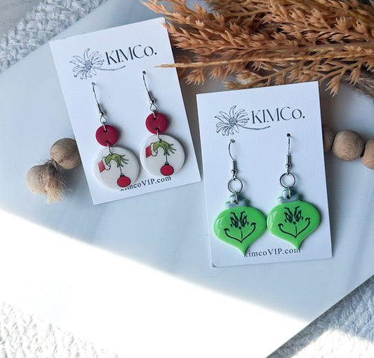 Polymer clay earrings - Grinch