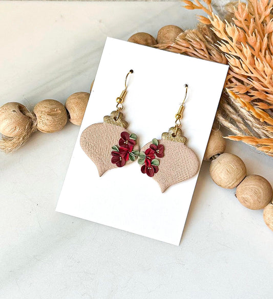 Polymer Clay Earrings - Ornament with Flower Accents