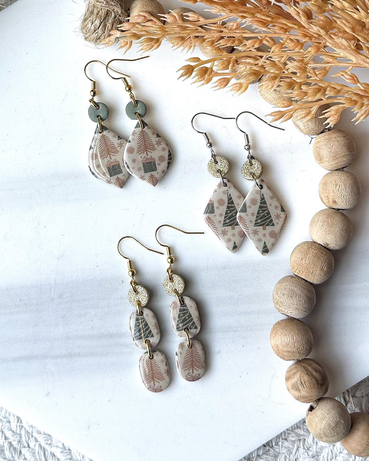 Polymer Clay Earrings - Gold Trees