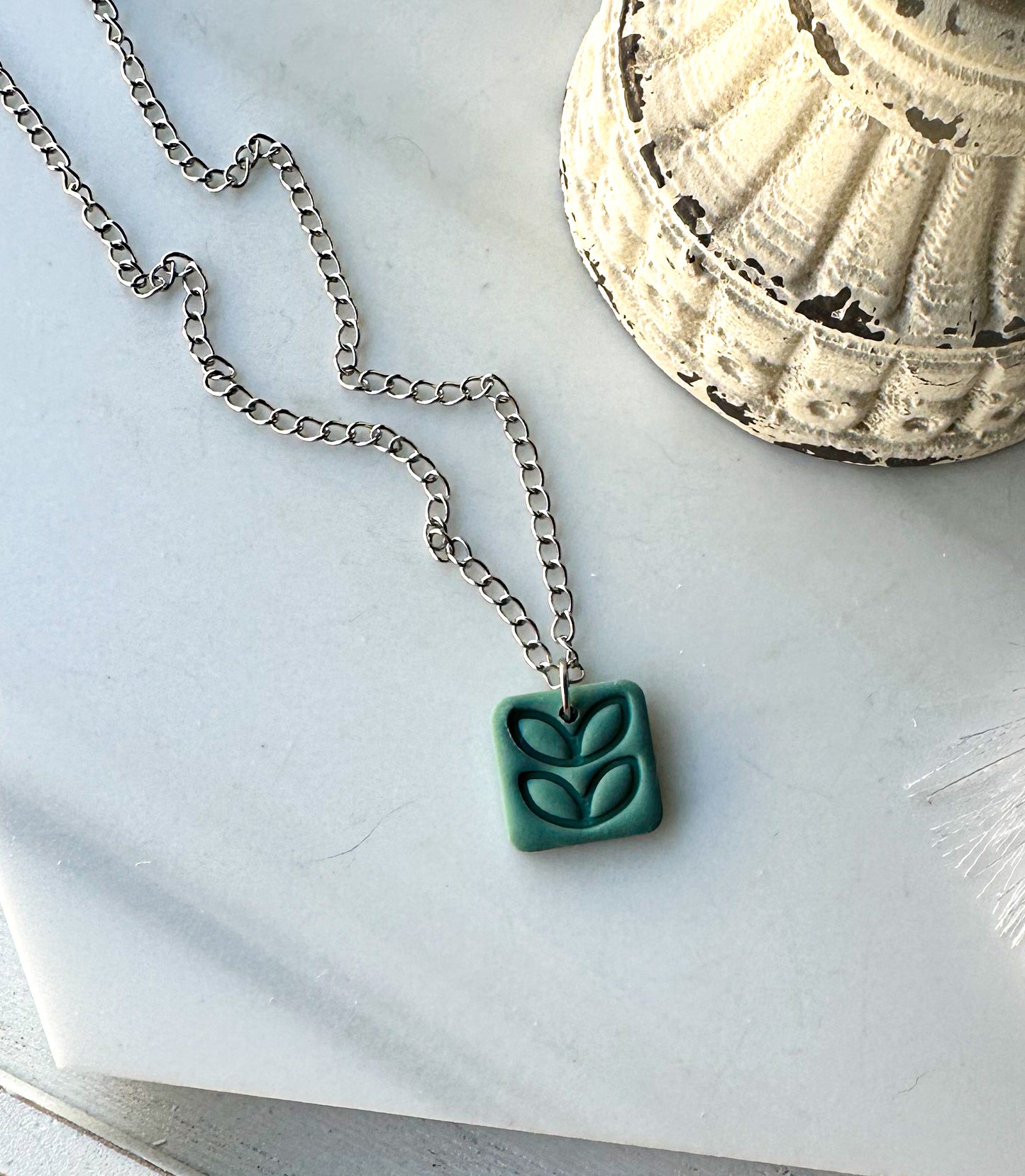 Polymer Clay Necklace - Sage Leaf