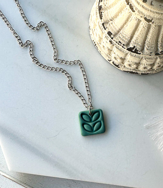 Polymer Clay Necklace - Sage Leaf