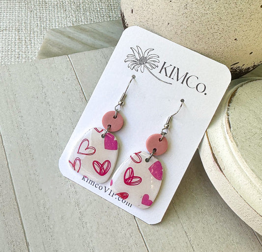 Polymer Clay Earrings • Sketched Hearts