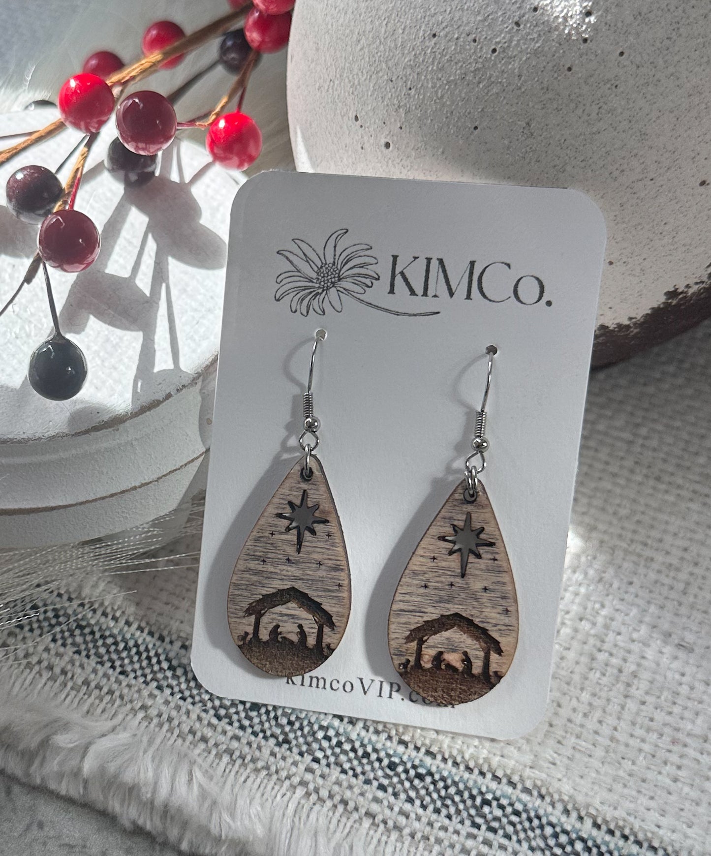 Manger Engraved Wood Earrings