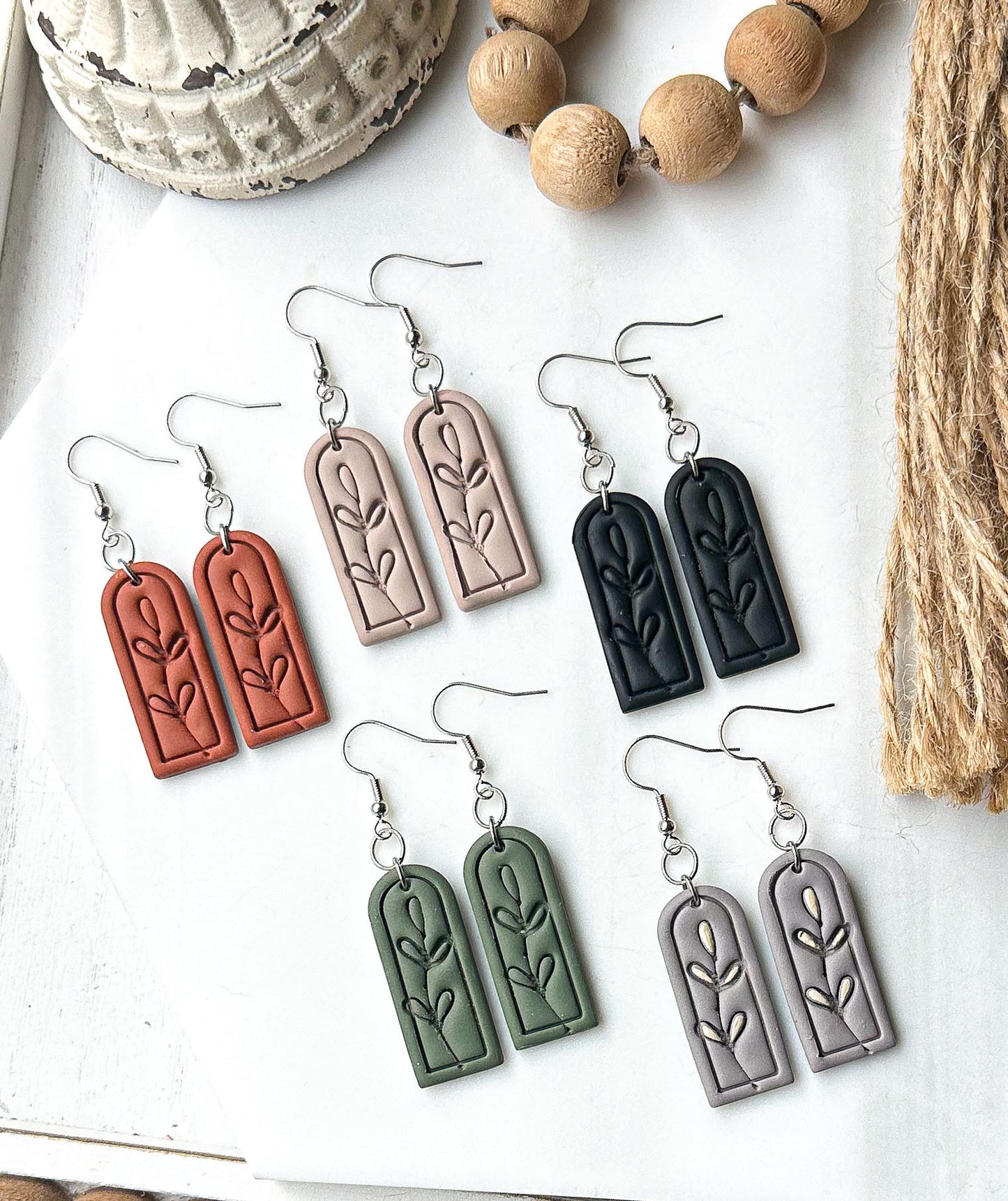 Polymer Clay Earrings - Embossed Arch