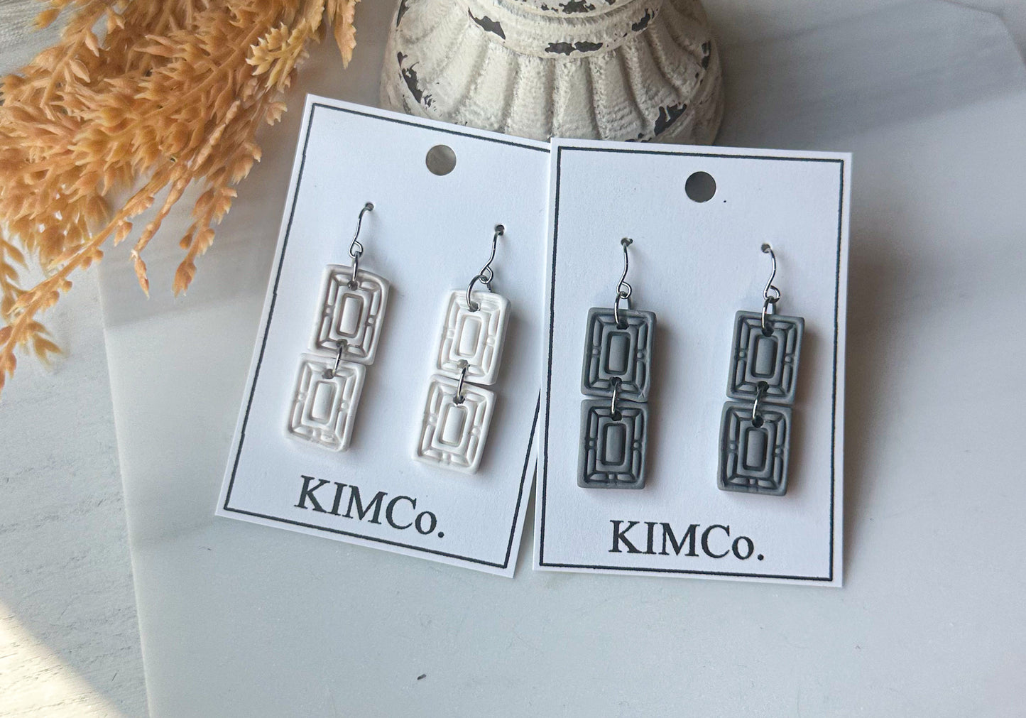 Polymer Clay Earrings • Geometric Square • 4 Colors