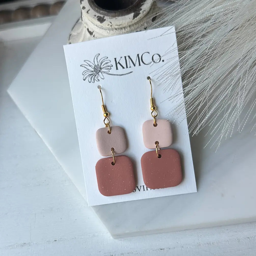 Polymer Clay Earrings -  Double Square •               3 Color Options